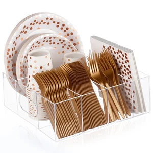 Utensil Caddy for Party Acrylic Holder Silverware Cups Napkins Fork Spoon Pap... - Foto 1 di 6
