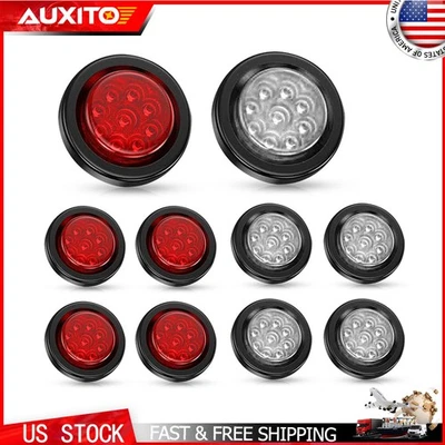 For Western Star 5700 10PCS 2 Inch Round 9 LED Red White Clearance Marker Lights - Imagem 1 de 4