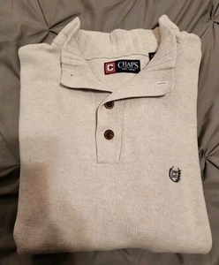 Chaps Sweater Mens Large 1/4 Button Pullover Mock Neck Knit Ivory Long Sleeve - Picture 1 of 6