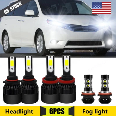 For 2011-2017 Toyota Sienna white LED Headlight + Fog Light 6X Bulbs Combo Kit - Image 1 of 4