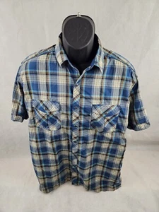 Kuhl Short Sleeve Pearl Snap Shirt Mens L Blue Plaid Outdoor Hiking - Picture 1 of 5
