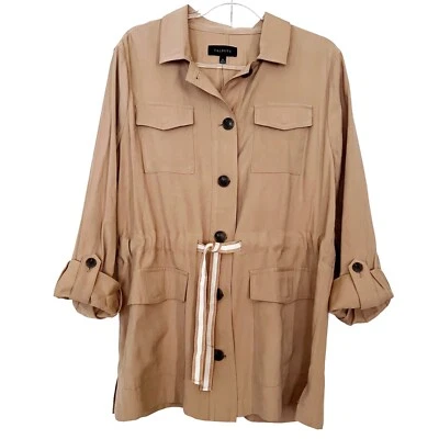 NWT Talbots Military Field Utility Jacket Drawcord Waist Shacket Tan Roll Tab XL - Image 1 of 4