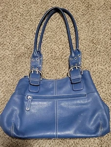 Tignanello Womens Blue Leather Inner Pockets Double Handle Purse Bag - Picture 1 of 4