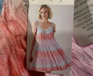 Charlie Paige Mini Dress L/XL Embroidered Pink Blue Strappy BOHO Summer Light - Picture 1 of 11