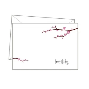 FLORAL NOTECARD x10, personalised writing notepaper, cherry message / blank sc10 - Picture 1 of 6