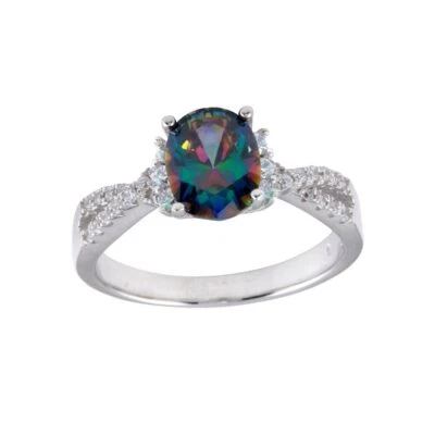 Argento Sterling Trasparente & Ovale Topazio Mistico Colore Cz Pietre Donna Ring - Immagine 1 di 3