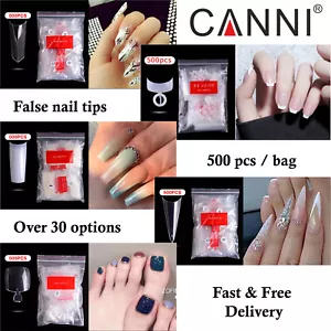 CANNI 500 Pieces False Fake Nails STILETTO COFFIN OVAL SQUARE CURVE FRENCH TIPS - Picture 1 of 43