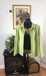 Dana Kay Women's Jacket Size 14 Green Long Sleeve Open Front Collared - Picture 1 of 8