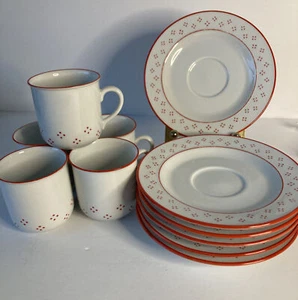 Galvani Italia Porceliano 5 tazas expreso/demitasse y 6 platillos puntos rojos y blancos - Imagen 1 de 9