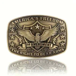 America Second Amendment Belt Buckle 2A, 2nd, Freedom, Guns Antique Gold Tone - Picture 1 of 5