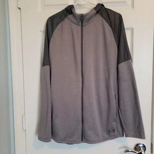 Under Armour Coldgear Long Sleeve Full Zip Jacket Mens M Rain Hood Fleece Gray - Picture 1 of 12