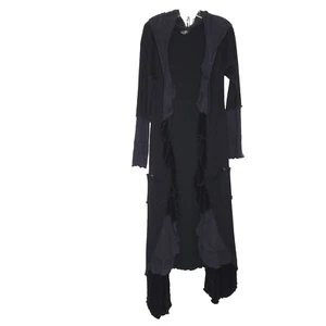 Long Duster Strickjacke Pullover Jacke M SEE schwarz Kapuze Chenille Witchy Boho - Bild 1 von 9