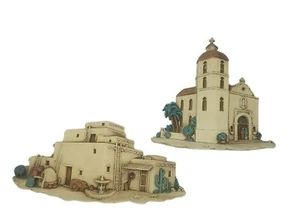 VTG Burwood Southwest Church & Pueblo Set Of 2 Wall Plaque Southwestern Decor - Picture 1 of 9