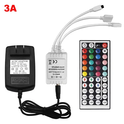 44Key IR Remote Controller+12V 3A Adapter For 2835 3528 5050 RGB LED Strip Light - Image 1 of 4