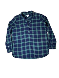 J Crew Hemd Damen S blau grün Flanell Tartan Blackwatch kariert Lux Plissee hinten - Bild 1 von 10