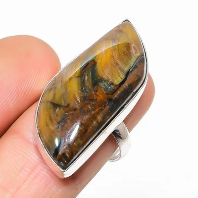 Anillo de plata de ley 925 con piedras preciosas ojo de tigre natural tamaño 8,5 G494 Foto 1 de 4