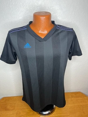 Men's Adidas ClimaLite V-Neck Soccer S/S Athletic T-Shirt Medium M - Black Poly - Image 1 of 4
