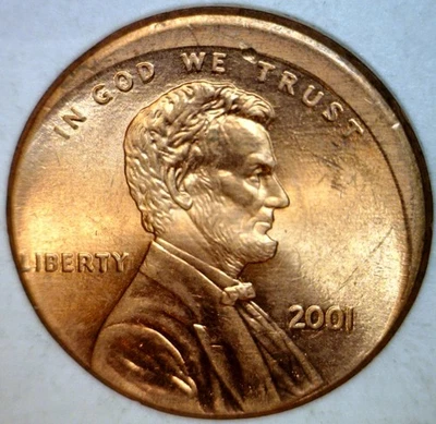 2001 ERROR OFF CENTER Lincoln Cent NICE BU + RED O/C Coin   FREE SHIP - Image 1 of 2