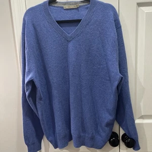 Men’s Raffi 100% Cashmere V Neck XL Sweater In Blue - Picture 1 of 10