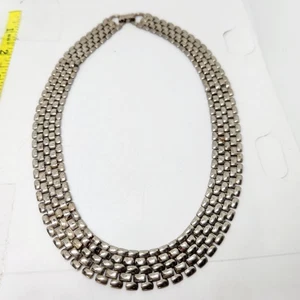 Collana girocollo larga maglia catena pantera tono argento vintage costume modello mattone - Foto 1 di 8