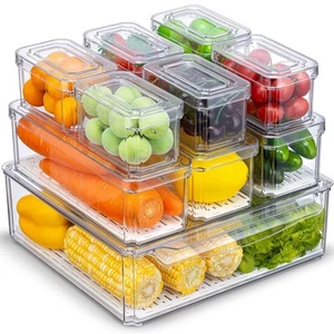 10 Pack Fridge Organizer, Stackable Refrigerator Organizer Bins with Lids, BP... - Picture 1 of 9