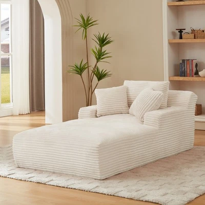Sofá cama tapizado de pana beige de 78,7" chaise lounge chaise lounge de gran tamaño Foto 1 de 4