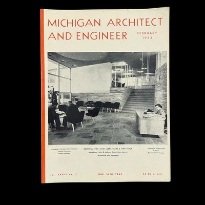 Michigan Architect & Engineer Magazine Feb 1953 Macmanus Advertising Vintage MI - Image 1 of 4