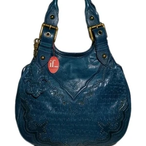 BORSA A TRACOLLA ISABELLA FIORE FLEUR DE LIS CHARMED BLU CAVALIERE BRITTA Y2K $695 - Foto 1 di 15