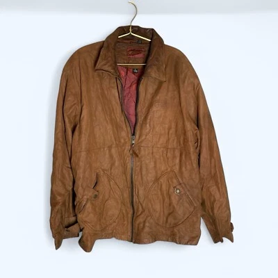 ECKO UNLTD Y2K Genuine Real Leather Heavy Jacket Size L Tan Brown Full Zip - Image 1 of 4