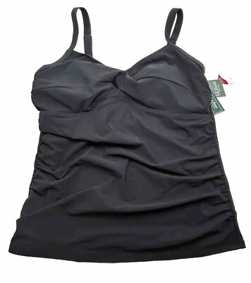 Top Tankini LL Bean Negro Nuevo con Etiquetas 16 Correas Ajustables Frontales Cruzados Adelgazantes Foto 1 de 3