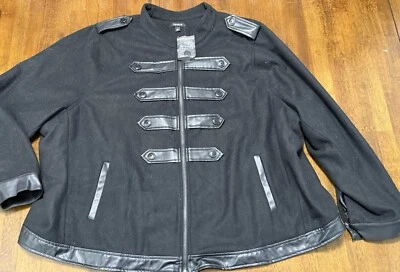 NUEVA Chaqueta de Banda de Lana Militar Tórrida Negra Imitación Cuero Cremallera Completa Talla 5 5X 28 Foto 1 de 2