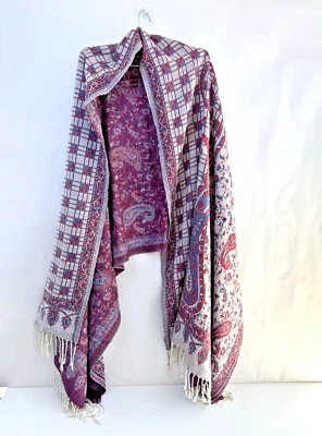 Шарфы Pashmina с запахом пейсли красные/синие/серебристые вискозные атласные бахромы отделка OS богемное - Изображение 1 из 4