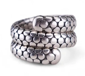 JOHN HARDY 925 STERLING SILVER BYPASS FLEX BAND DOUBLE COIL DOT RING SZ US-7.25 - Picture 1 of 13