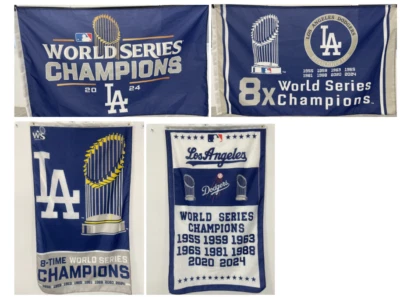 Los Angeles Dodgers 3x5 Ft Flag 2024 World Series Champions Trophy MLB Set of 4 - Image 1 of 4