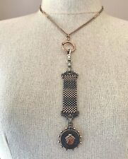 Antique Victorian Watch Fob Sterling & 14K Rose Gold-Filled Necklace Crest Charm