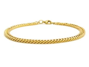 Double curb link bracelet 18CT yellow gold plated stainless steel with gift bag - Picture 1 of 4