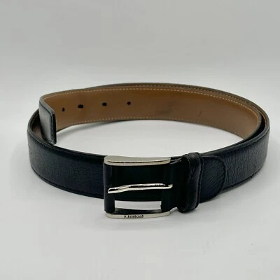 Cinturón de cuero negro A. Testoni con hebilla plateada - talla 95 (se adapta a EE. UU. 36-38) Foto 1 de 4