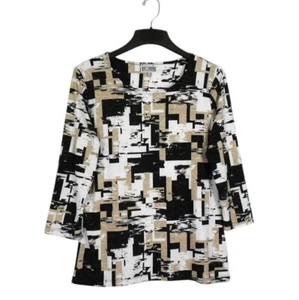 JM Collection Top Womens M Multicolor Round Neck 3/4 Sleeves Textured Neutral - Bild 1 von 8