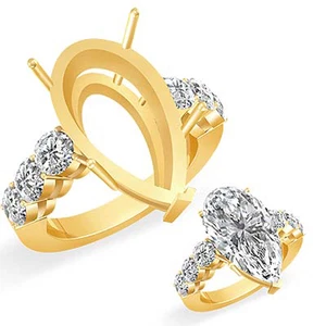 Anillo de compromiso de aniversario de diamantes con montura de 0,50 quilates de pera VS2 G de oro amarillo de 14 k  - Imagen 1 de 2