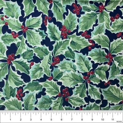 Christmas Holly by Kesslers Cotton Quilt Fabric Quilt, Sew, Craft | 35"x44" - Image 1 of 2