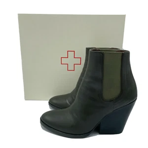 A F Vandevorst Women's Ankle Boots 37 Army Green Leather Italy Pull-On Chelsea - Picture 1 of 12