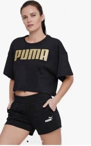 WOMENS PUMA REBEL FASHION TEE MEDIUM BLACK/GOLD #U621 - Picture 1 of 4