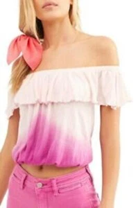 Free People Top Cora Lee Off the Shoulder Pink Begonia Sz L NEW NWT 462 - Picture 1 of 2