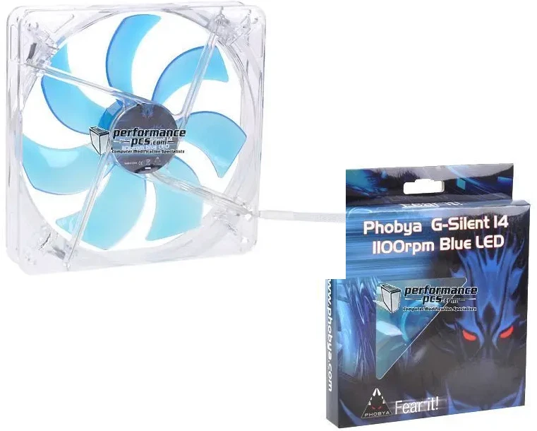 Phobya G-Silent 14 1100rpm Blue LED Fan 140x140x25mm 79117 4049469141165 - Image 1 of 1