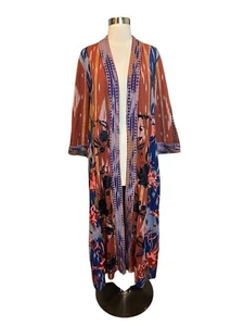 SOFT SURROUNDINGS Women's Kimono XL Colorful Embroidered Longline Duster India - Picture 1 of 9