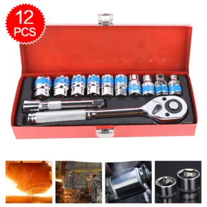 12PCS 1/2'' Socket Set 10-24mm Steel Case Metric Drive Extension Ratchet Wrench - Picture 1 of 15