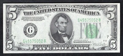 FR. 1959-G 1934-C $5 FRN FEDERAL RESERVE NOTE CHICAGO, IL CHOICE UNCIRCULATED - Image 1 of 2