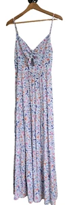 Maxi Vestido Cami Kingston Gris Floral L Azul/Rosa Floral Rayón ALine Cottage Core - Imagen 1 de 9