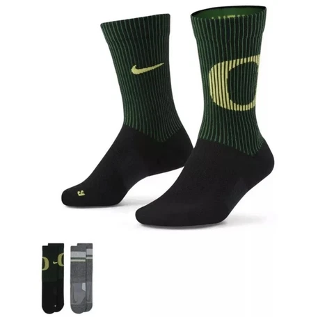 Nike NCAA OREGON DUCKS Multiplier Home/Away Crew Socks 2 Pack Size Large 8-12 Cover