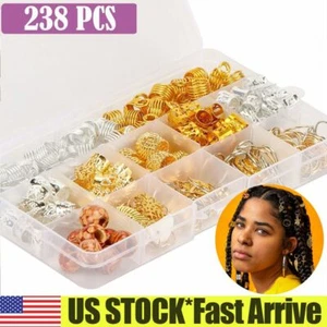 238pcs Hair Jewelry Braid Rings Cuff Decor Pendants Dreadlocks Beads Accessories - Picture 1 of 12